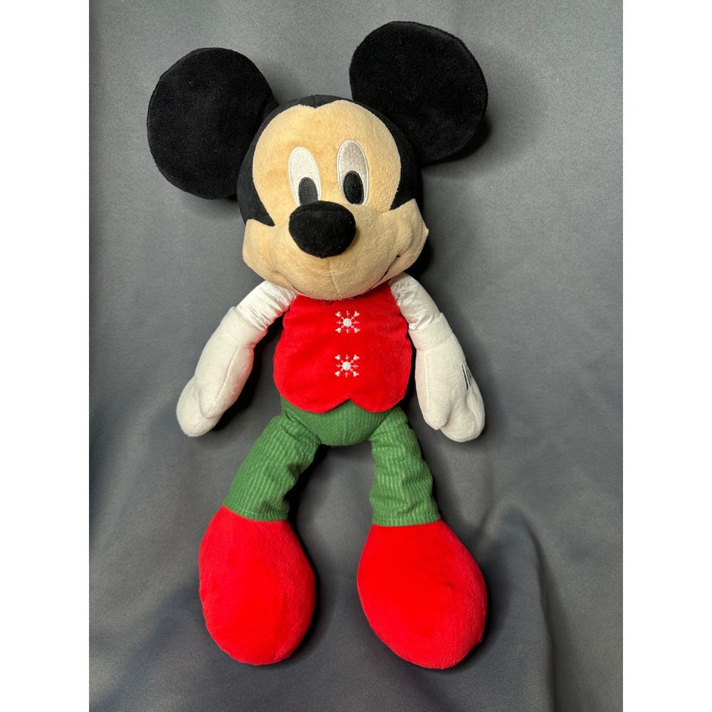 Disney Baby Mickey Mouse Holiday Plush Snowflake Vest Green Pants 19 Inch